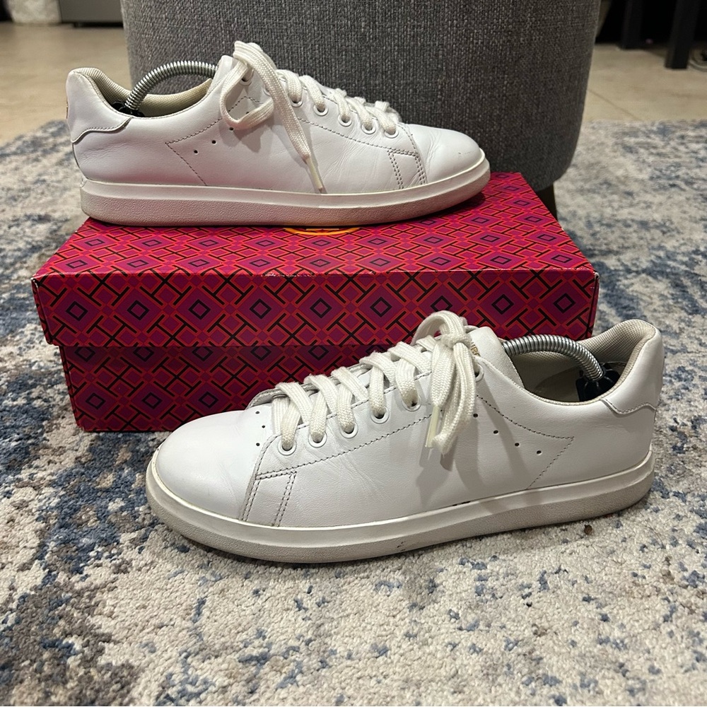 Tory Burch Titanium White Howell Court Smooth Calf Sneakers Size 8